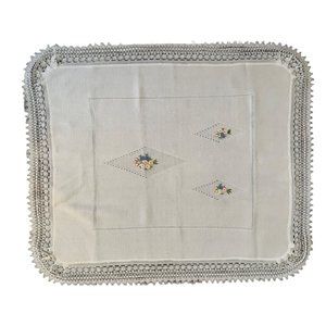 Italian Made White Baby Blanket With Hand Embroidered Floral Design And Lace